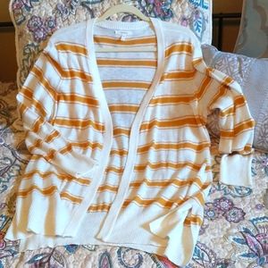 EUC Maurices open front lightweight cardigan, size L, mustard & cream stripe.